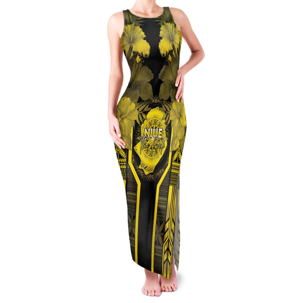Niue The Rock Family Matching Tank Maxi Dress and Hawaiian Shirt The Island Of The Uga LT05 Mom's Dress Black - Polynesian Pride