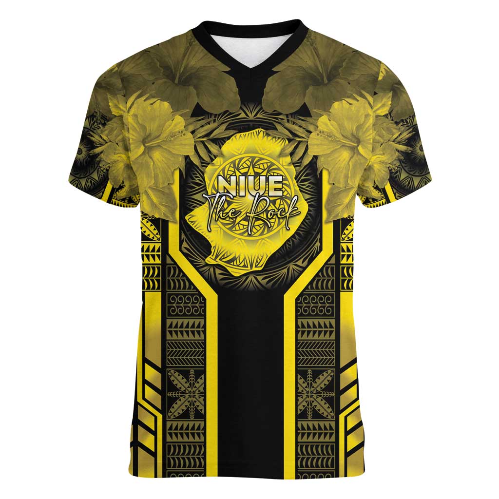 Niue The Rock Women V-Neck T-Shirt The Island Of The Uga LT05 Female Black - Polynesian Pride