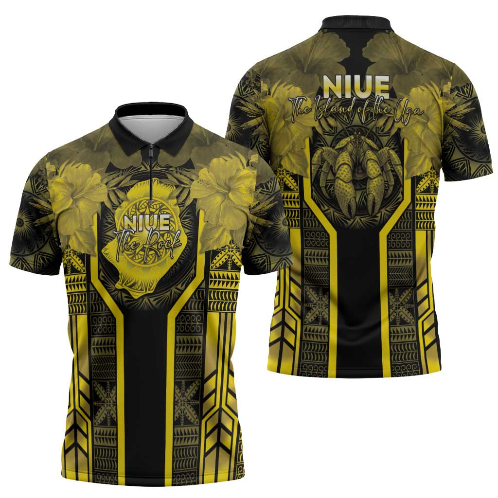 Niue The Rock Zipper Polo Shirt The Island Of The Uga - Polynesian Pride