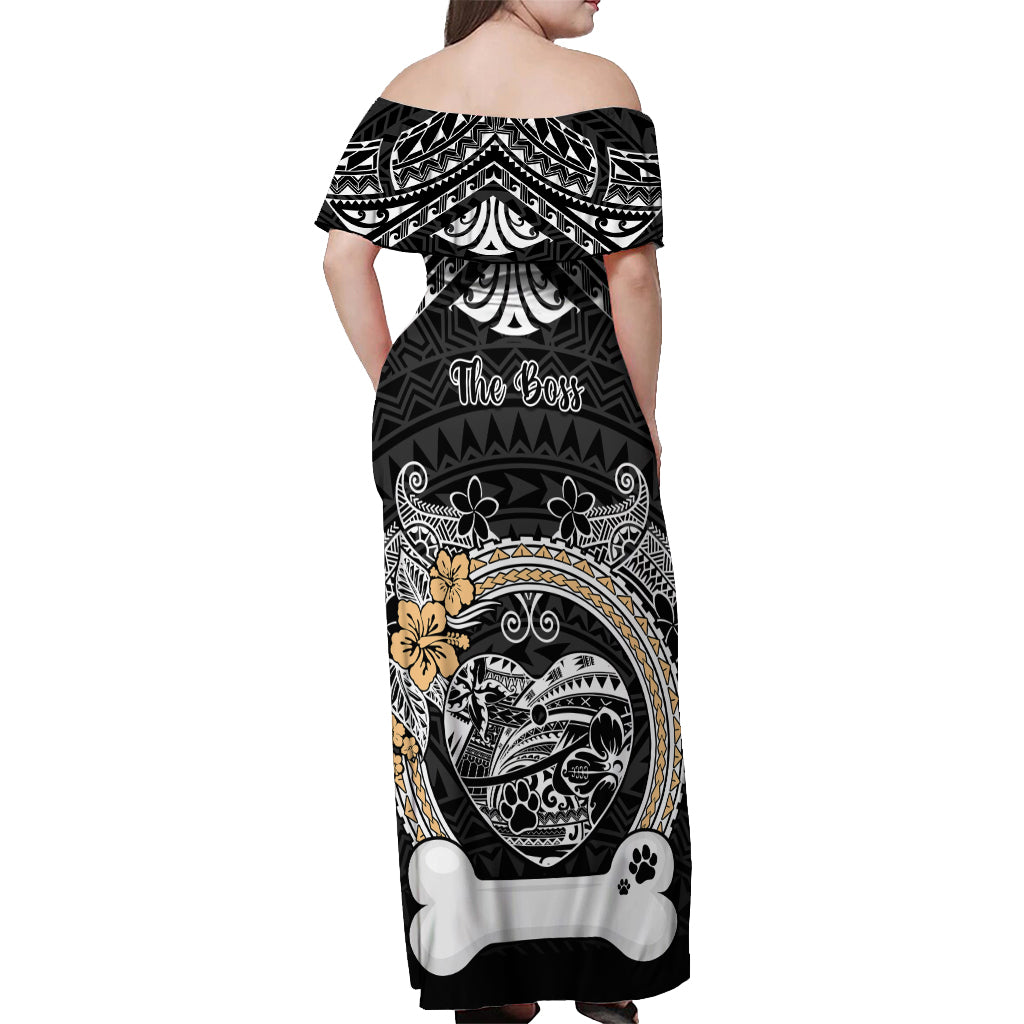 Personalized Shiba Inu Dog Off Shoulder Maxi Dress With Polynesian Heart Name Tags LT05 - Polynesian Pride