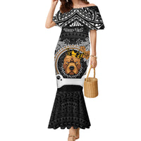 Personalized Pitbull Dog Family Matching Mermaid Dress and Hawaiian Shirt With Polynesian Heart Name Tags LT05 Mom's Dress Black - Polynesian Pride