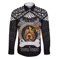 Personalized Pitbull Dog Family Matching Off Shoulder Maxi Dress and Hawaiian Shirt With Polynesian Heart Name Tags LT05 Dad's Shirt - Long Sleeve Black - Polynesian Pride