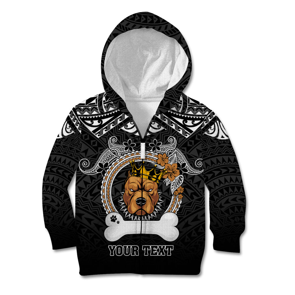 Personalized Pitbull Dog Kid Hoodie With Polynesian Heart Name Tags LT05 Zip Hoodie Black - Polynesian Pride