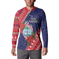 Guam Christmas Button Sweatshirt Felis Nabidat Guaman Seal With Poinsettia