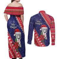 Guam Christmas Couples Matching Off Shoulder Maxi Dress and Long Sleeve Button Shirt Felis Nabidat Guaman Seal With Poinsettia LT05 - Polynesian Pride