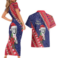 Guam Christmas Couples Matching Short Sleeve Bodycon Dress and Hawaiian Shirt Felis Nabidat Guaman Seal With Poinsettia LT05 - Polynesian Pride
