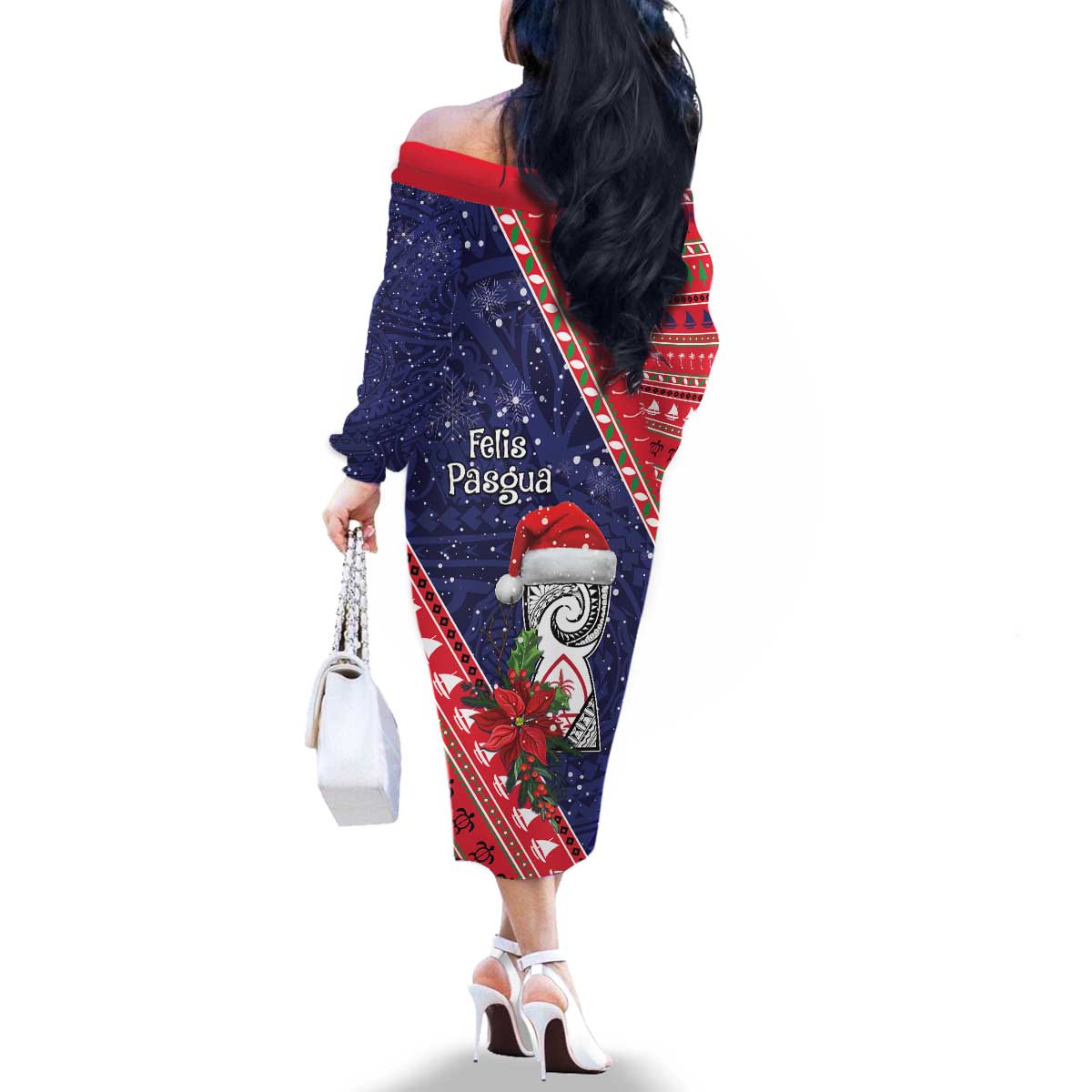 Guam Christmas Family Matching Off The Shoulder Long Sleeve Dress and Hawaiian Shirt Felis Nabidat Guaman Seal With Poinsettia LT05 - Polynesian Pride