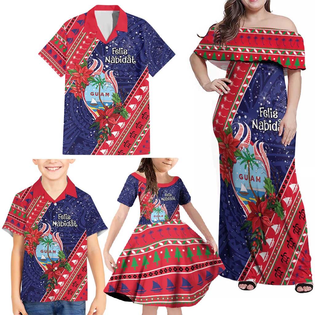 Guam Christmas Family Matching Off Shoulder Maxi Dress and Hawaiian Shirt Felis Nabidat Guaman Seal With Poinsettia LT05 - Polynesian Pride