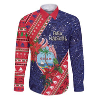 Guam Christmas Family Matching Off Shoulder Maxi Dress and Hawaiian Shirt Felis Nabidat Guaman Seal With Poinsettia LT05 Dad's Shirt - Long Sleeve Blue - Polynesian Pride