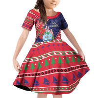Guam Christmas Family Matching Off Shoulder Short Dress and Hawaiian Shirt Felis Nabidat Guaman Seal With Poinsettia LT05 Daughter's Dress Blue - Polynesian Pride