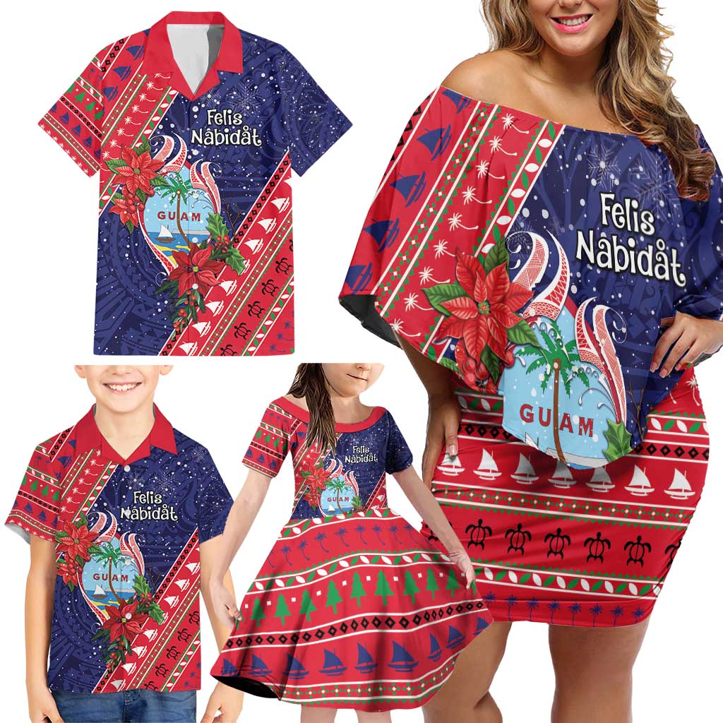 Guam Christmas Family Matching Off Shoulder Short Dress and Hawaiian Shirt Felis Nabidat Guaman Seal With Poinsettia LT05 - Polynesian Pride