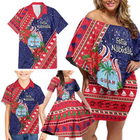 Guam Christmas Family Matching Off Shoulder Short Dress and Hawaiian Shirt Felis Nabidat Guaman Seal With Poinsettia LT05 - Polynesian Pride