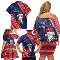 Guam Christmas Family Matching Off Shoulder Short Dress and Hawaiian Shirt Felis Nabidat Guaman Seal With Poinsettia LT05 - Polynesian Pride