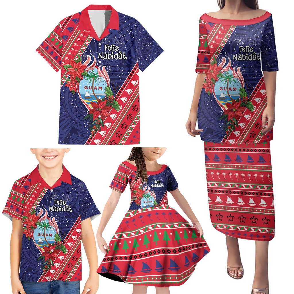 Guam Christmas Family Matching Puletasi and Hawaiian Shirt Felis Nabidat Guaman Seal With Poinsettia LT05 - Polynesian Pride
