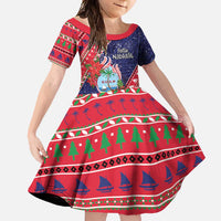 Guam Christmas Family Matching Tank Maxi Dress and Hawaiian Shirt Felis Nabidat Guaman Seal With Poinsettia LT05 Daughter's Dress Blue - Polynesian Pride