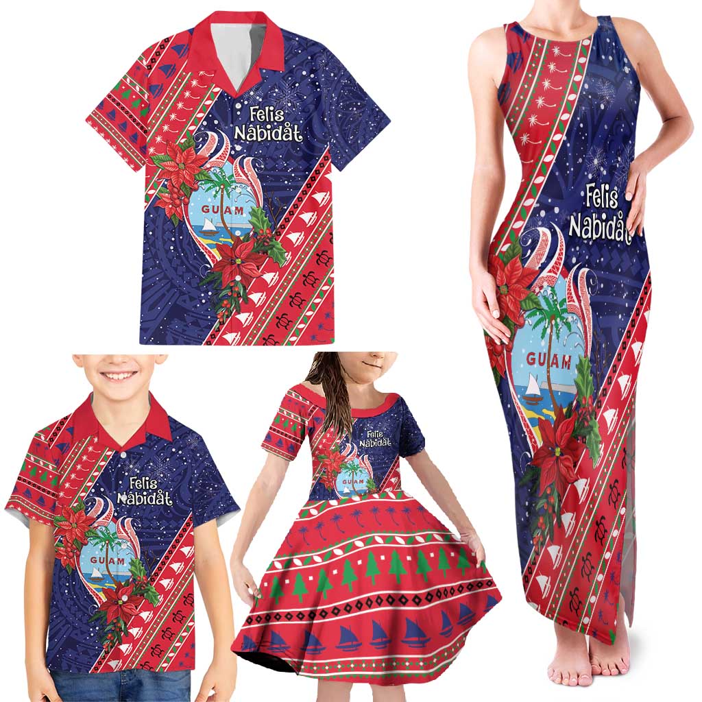 Guam Christmas Family Matching Tank Maxi Dress and Hawaiian Shirt Felis Nabidat Guaman Seal With Poinsettia LT05 - Polynesian Pride