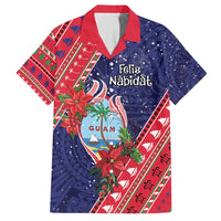 Guam Christmas Family Matching Tank Maxi Dress and Hawaiian Shirt Felis Nabidat Guaman Seal With Poinsettia LT05 Dad's Shirt - Short Sleeve Blue - Polynesian Pride