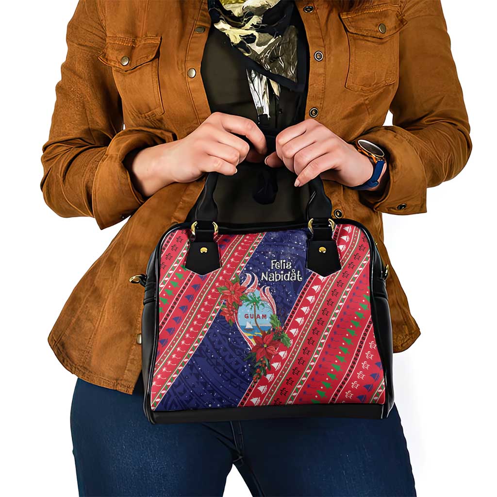 Guam Christmas Shoulder Handbag Felis Nabidat Guaman Seal With Poinsettia