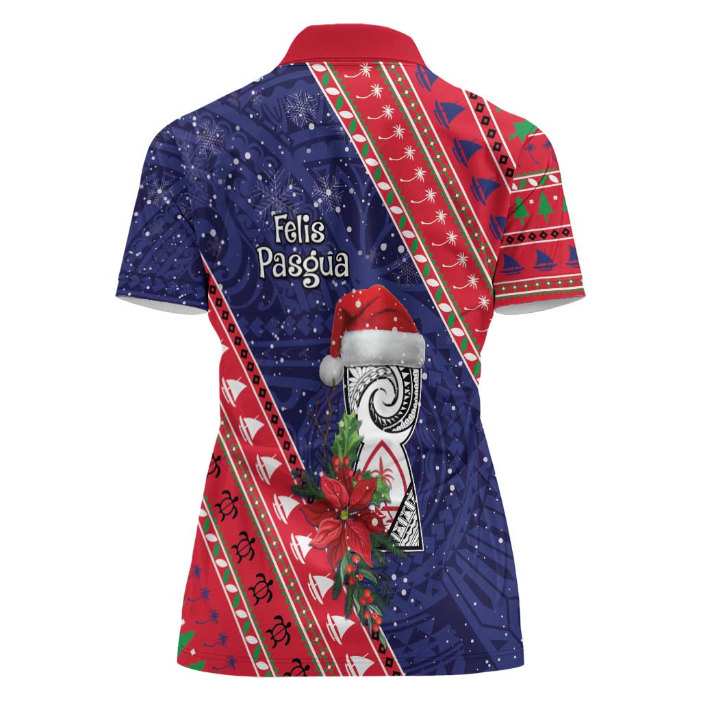 Guam Christmas Women Polo Shirt Felis Nabidat Guaman Seal With Poinsettia LT05 - Polynesian Pride