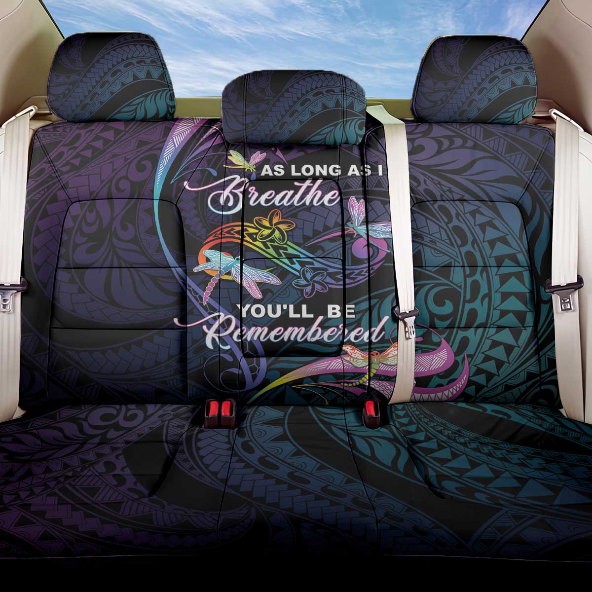 Polynesia Memorial Back Car Seat Cover Always Remembered Dragonfly Polynesian Style LT05 One Size Colorful - Polynesian Pride