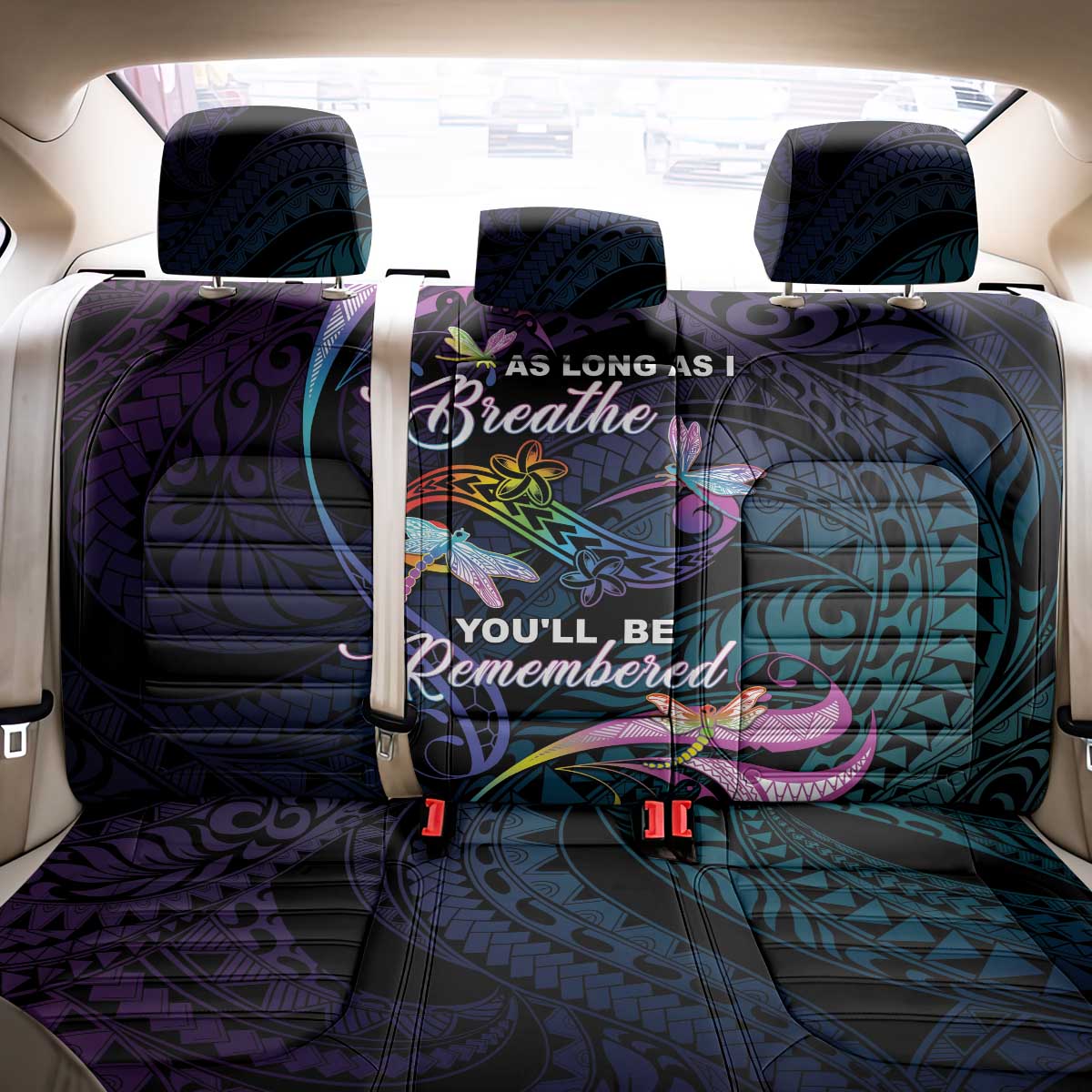 Polynesia Memorial Back Car Seat Cover Always Remembered Dragonfly Polynesian Style LT05 - Polynesian Pride