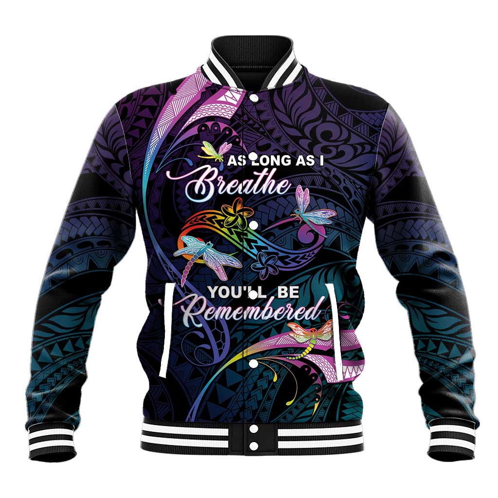Personalised Polynesia Memorial Baseball Jacket Always Remembered Dragonfly Polynesian Style