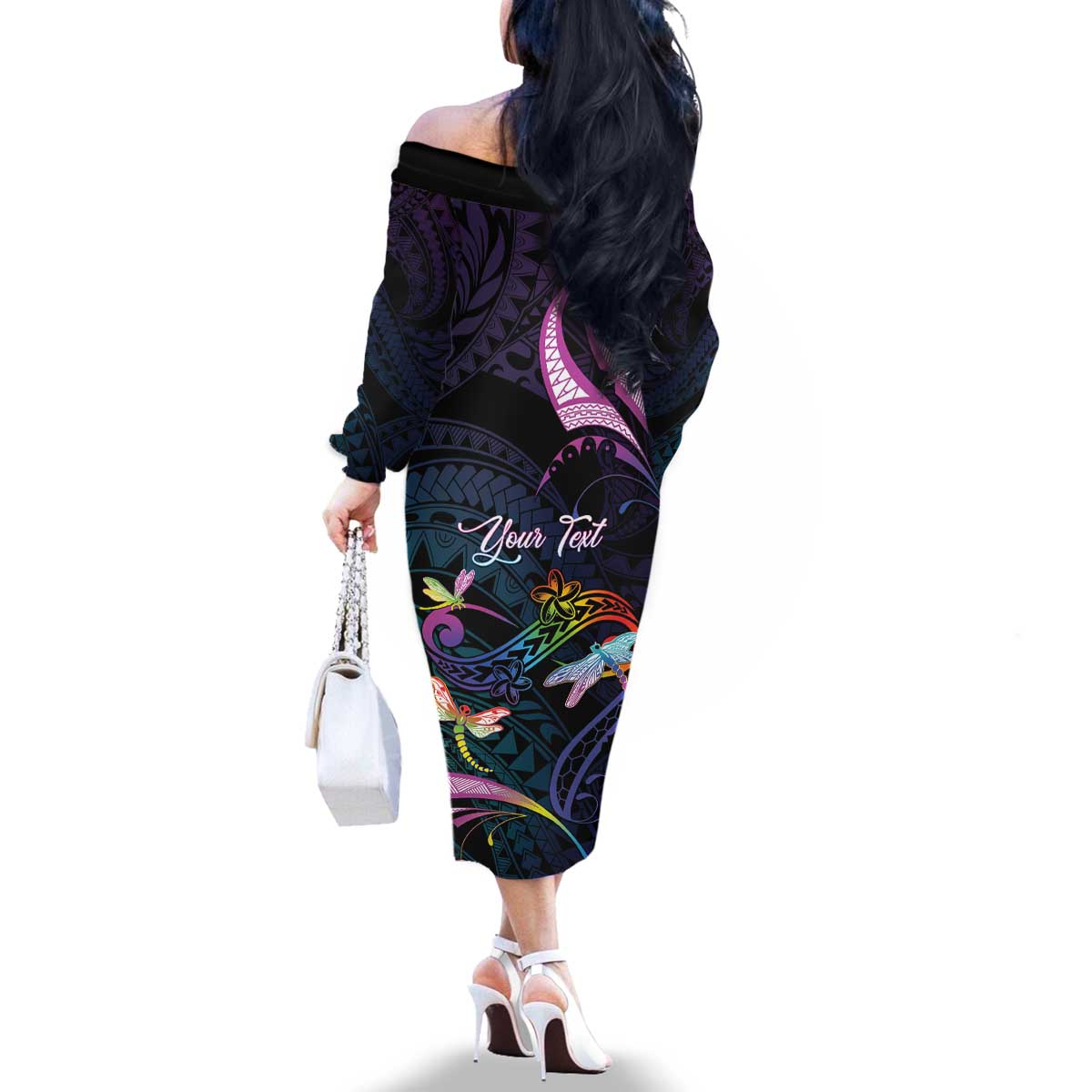 Personalised Polynesia Memorial Family Matching Off The Shoulder Long Sleeve Dress and Hawaiian Shirt Always Remembered Dragonfly Polynesian Style