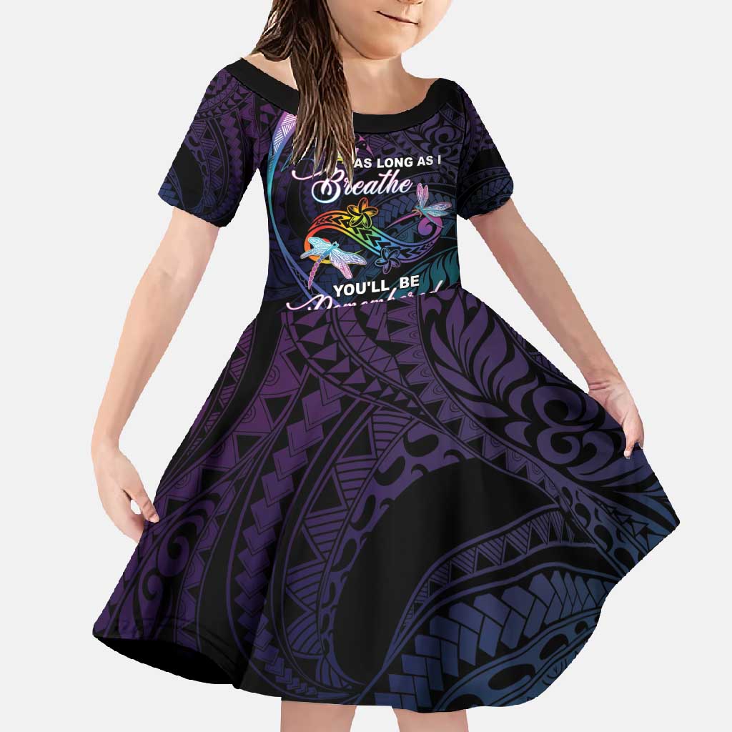Personalised Polynesia Memorial Family Matching Off Shoulder Maxi Dress and Hawaiian Shirt Always Remembered Dragonfly Polynesian Style