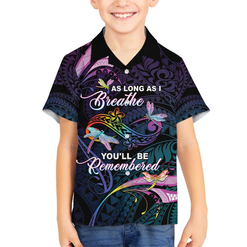 Personalised Polynesia Memorial Family Matching Off Shoulder Maxi Dress and Hawaiian Shirt Always Remembered Dragonfly Polynesian Style