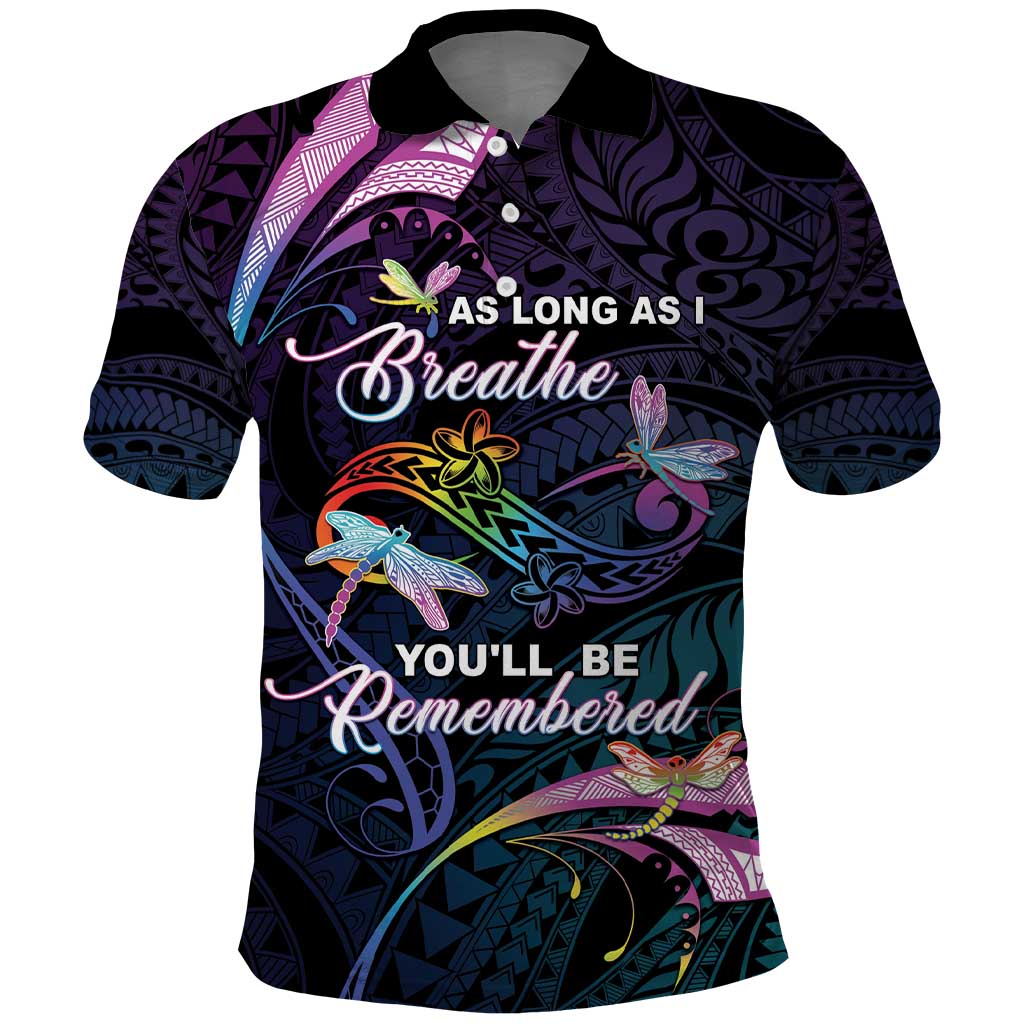 Personalised Polynesia Memorial Polo Shirt Always Remembered Dragonfly Polynesian Style