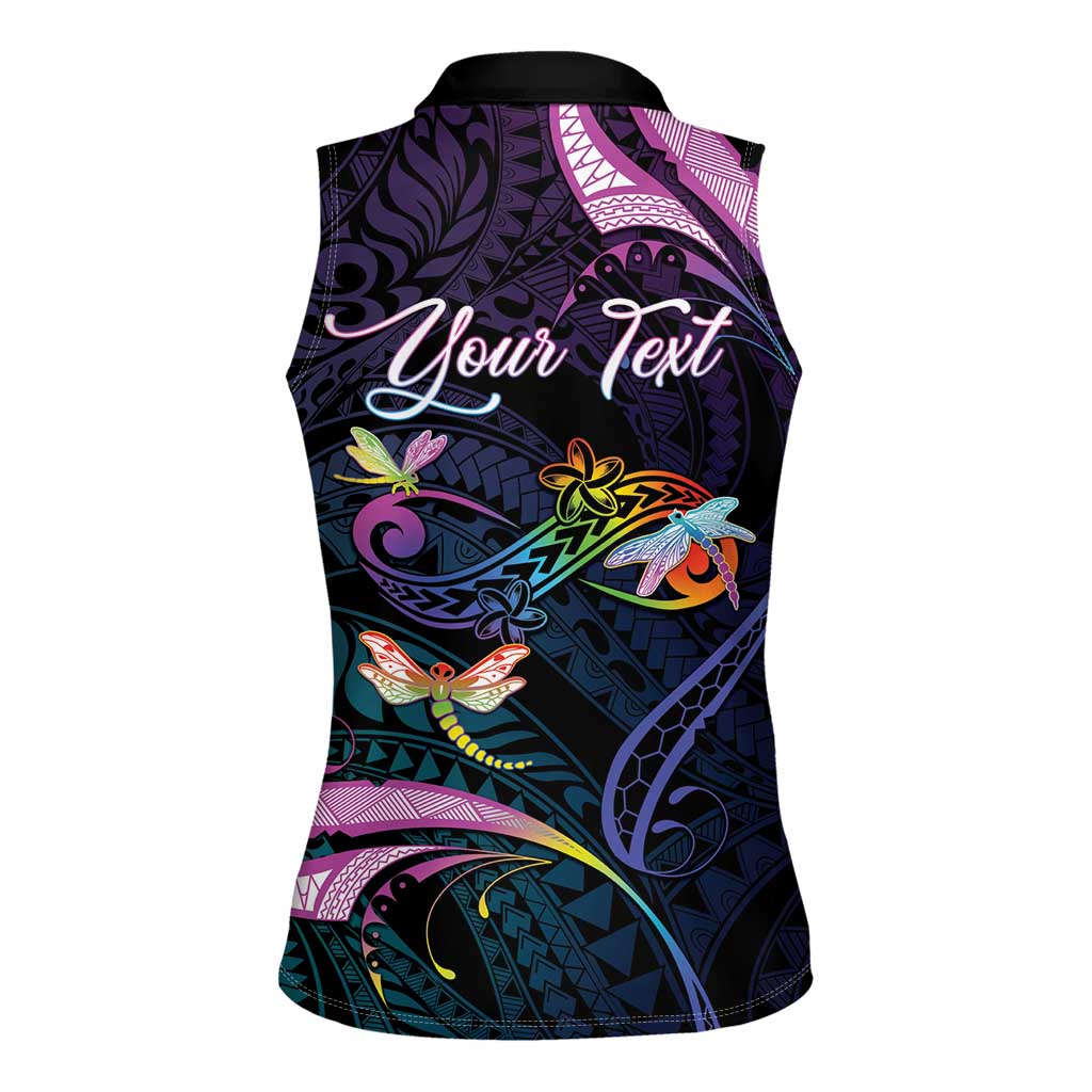 Personalised Polynesia Memorial Women Sleeveless Polo Shirt Always Remembered Dragonfly Polynesian Style