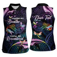 Personalised Polynesia Memorial Women Sleeveless Polo Shirt Always Remembered Dragonfly Polynesian Style