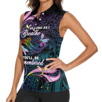 Personalised Polynesia Memorial Women Sleeveless Polo Shirt Always Remembered Dragonfly Polynesian Style