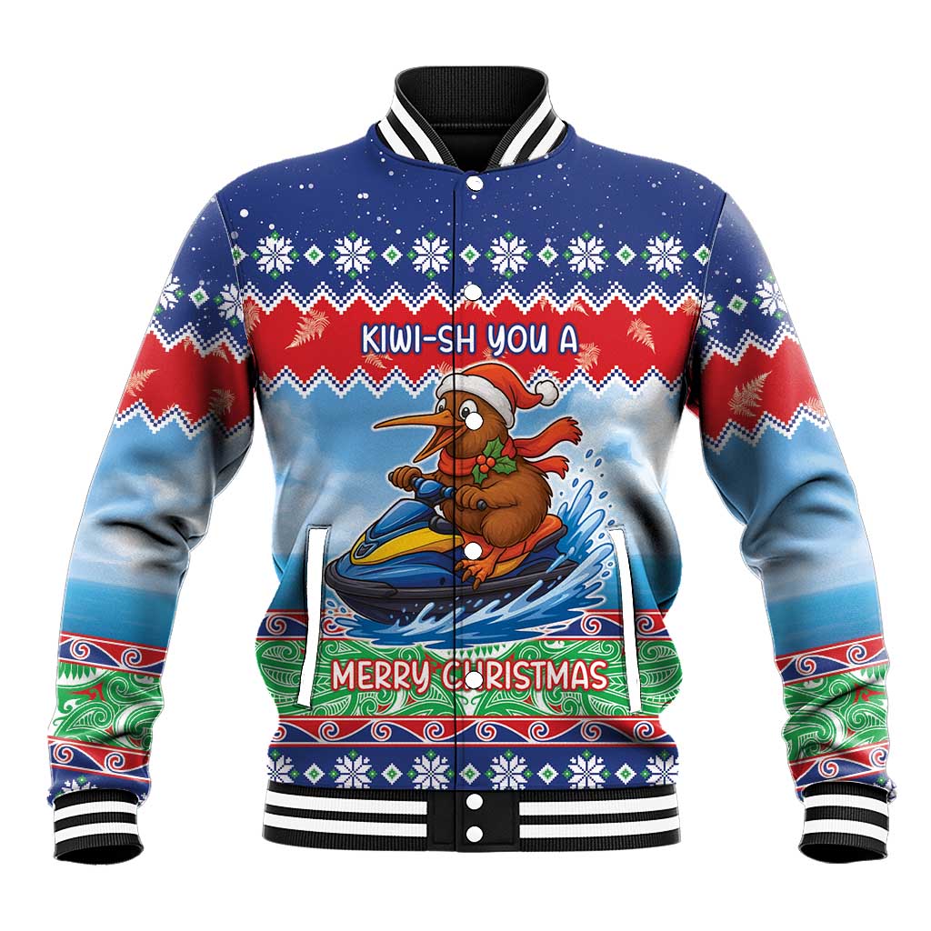 New Zealand Christmas Baseball Jacket Funny Jet Ride Kiwi Xmas - Polynesian Pride
