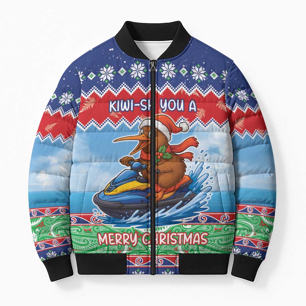 New Zealand Christmas Bomber Puffer Jacket Funny Jet Ride Kiwi Xmas - Polynesian Pride