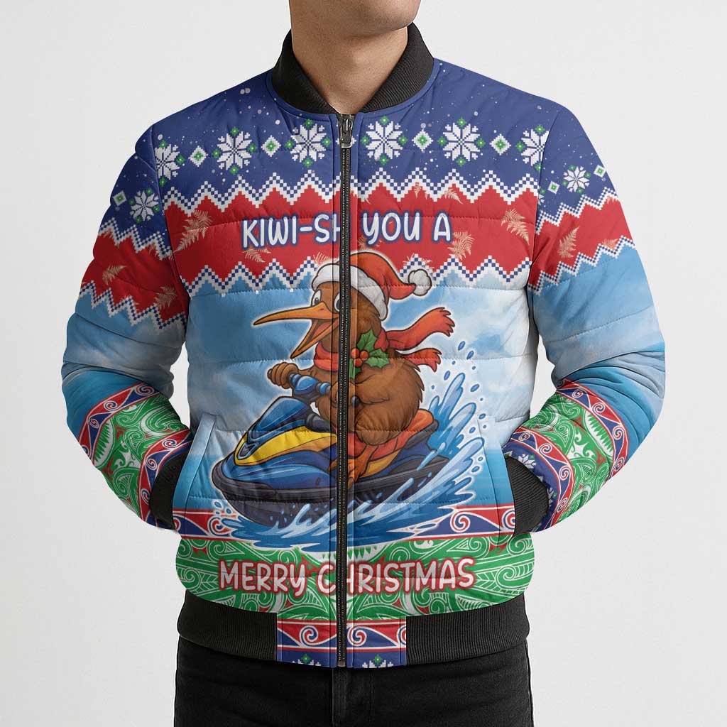New Zealand Christmas Bomber Puffer Jacket Funny Jet Ride Kiwi Xmas - Polynesian Pride