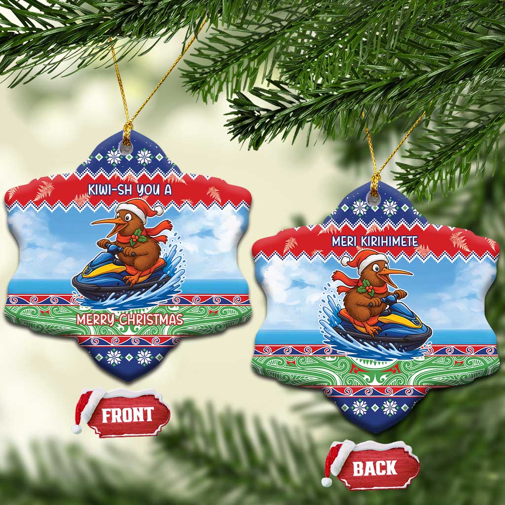 New Zealand Christmas Ceramic Ornament Funny Jet Ride Kiwi Xmas - Polynesian Pride