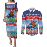 New Zealand Christmas Couples Matching Puletasi and Long Sleeve Button Shirt Funny Jet Ride Kiwi Xmas - Polynesian Pride