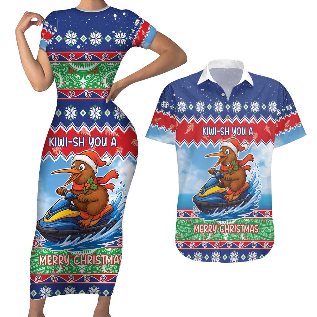 New Zealand Christmas Couples Matching Short Sleeve Bodycon Dress and Hawaiian Shirt Funny Jet Ride Kiwi Xmas - Polynesian Pride