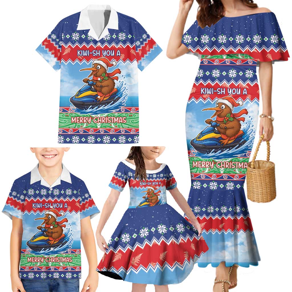 New Zealand Christmas Family Matching Mermaid Dress and Hawaiian Shirt Funny Jet Ride Kiwi Xmas - Polynesian Pride