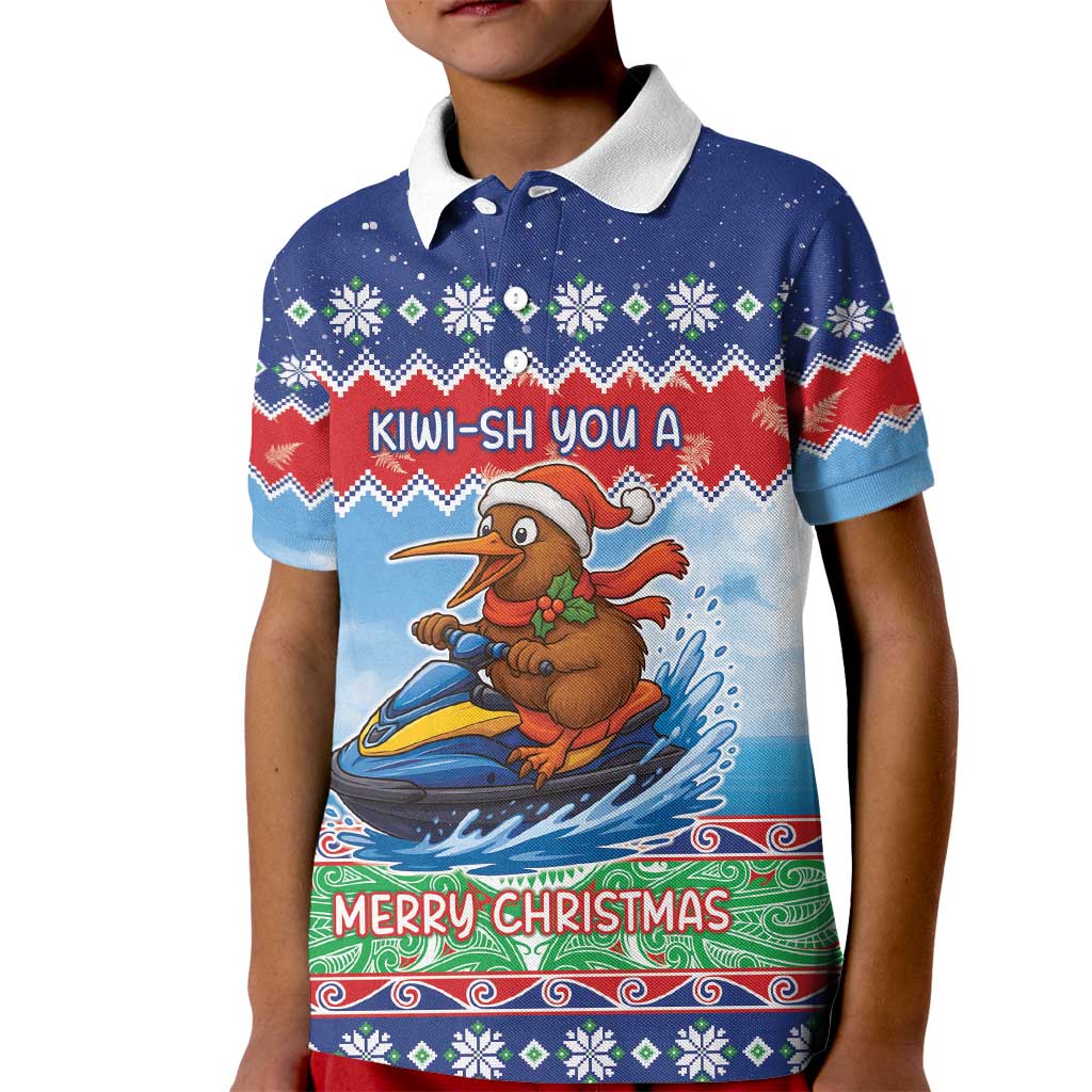 New Zealand Christmas Kid Polo Shirt Funny Jet Ride Kiwi Xmas - Polynesian Pride