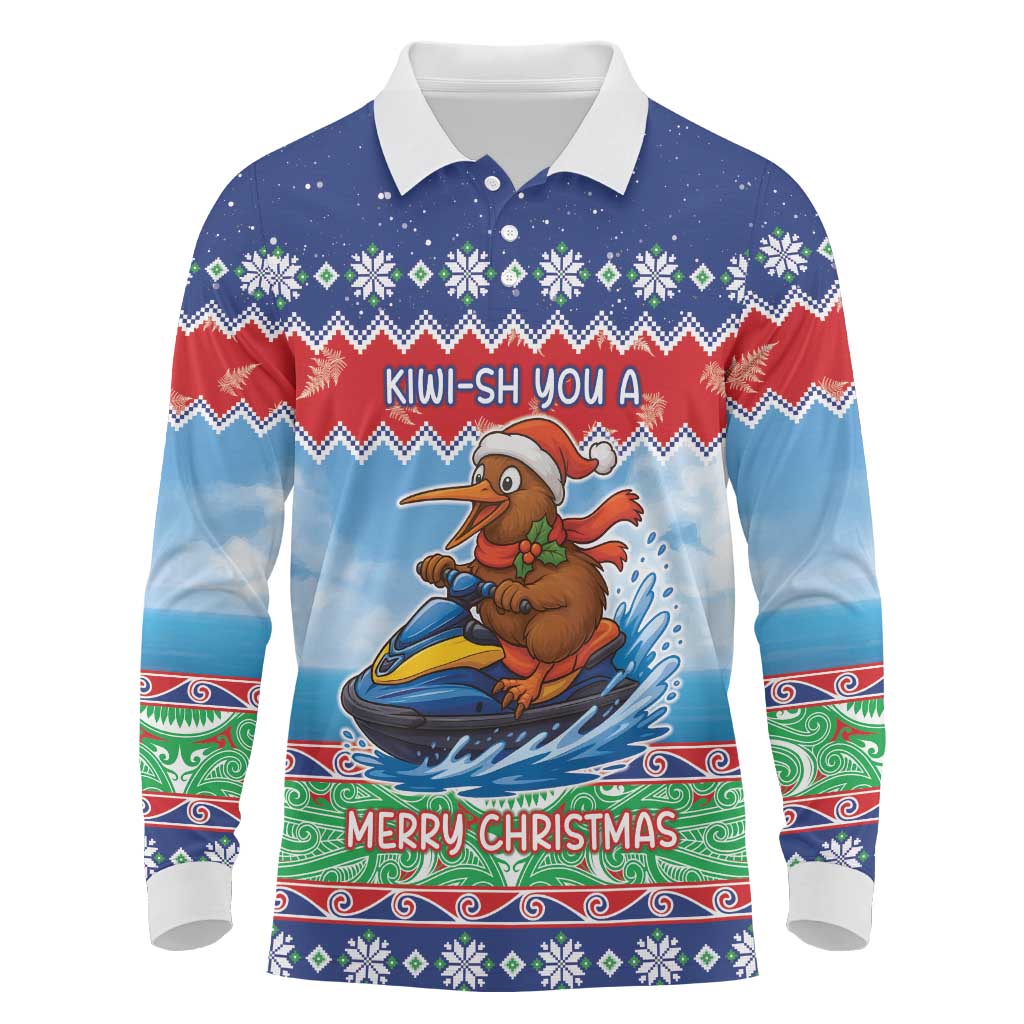 New Zealand Christmas Long Sleeve Polo Shirt Funny Jet Ride Kiwi Xmas - Polynesian Pride