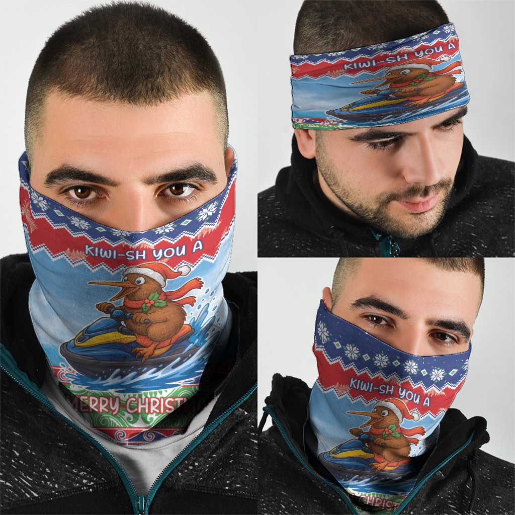 New Zealand Christmas Neck Gaiter Funny Jet Ride Kiwi Xmas - Polynesian Pride