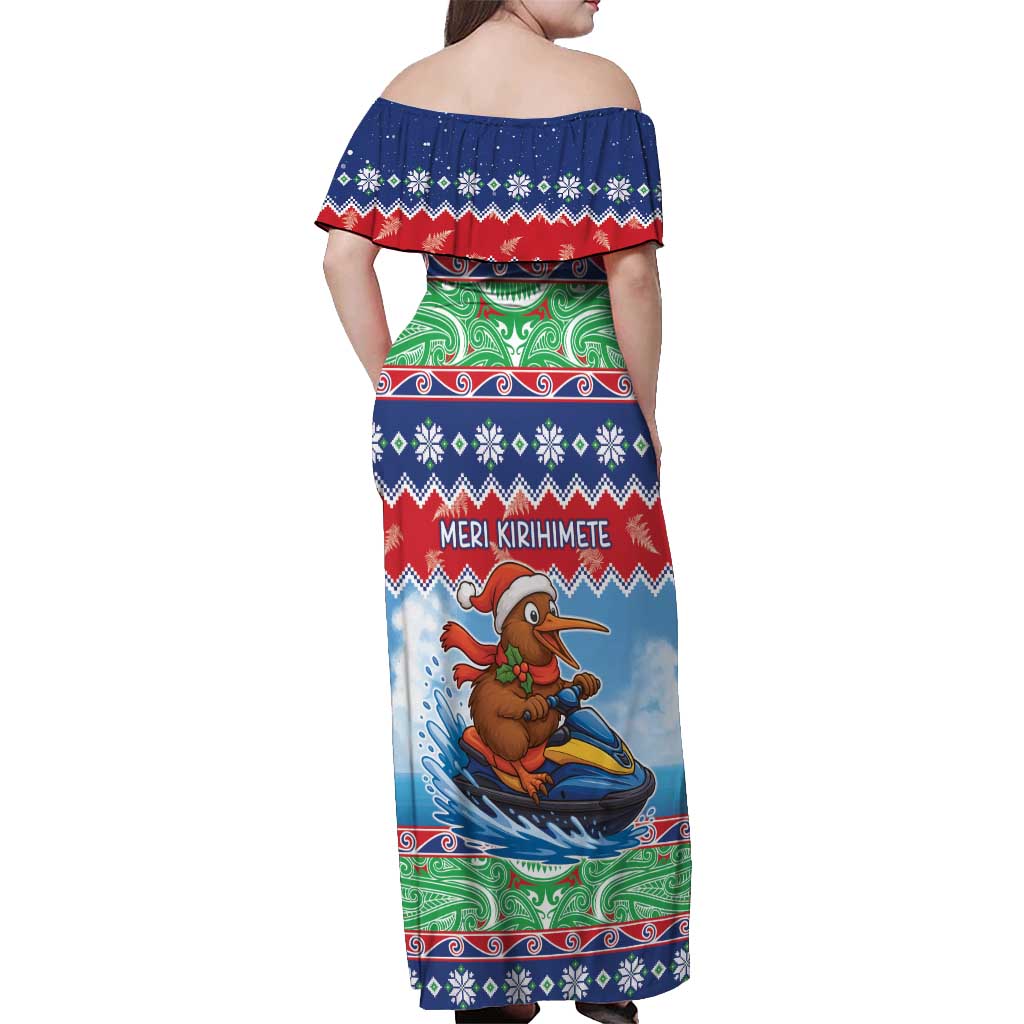 New Zealand Christmas Off Shoulder Maxi Dress Funny Jet Ride Kiwi Xmas - Polynesian Pride