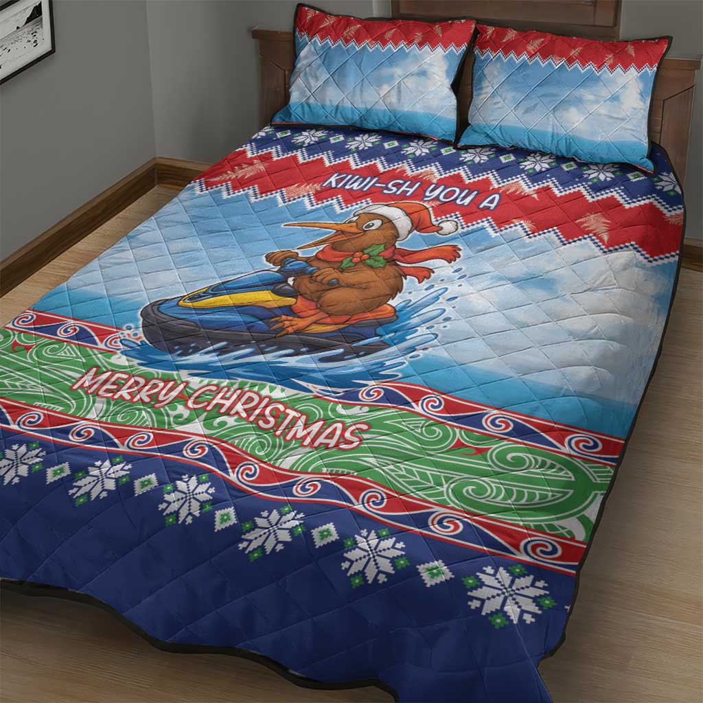 New Zealand Christmas Quilt Bed Set Funny Jet Ride Kiwi Xmas - Polynesian Pride