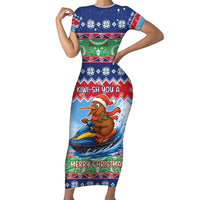 New Zealand Christmas Short Sleeve Bodycon Dress Funny Jet Ride Kiwi Xmas - Polynesian Pride