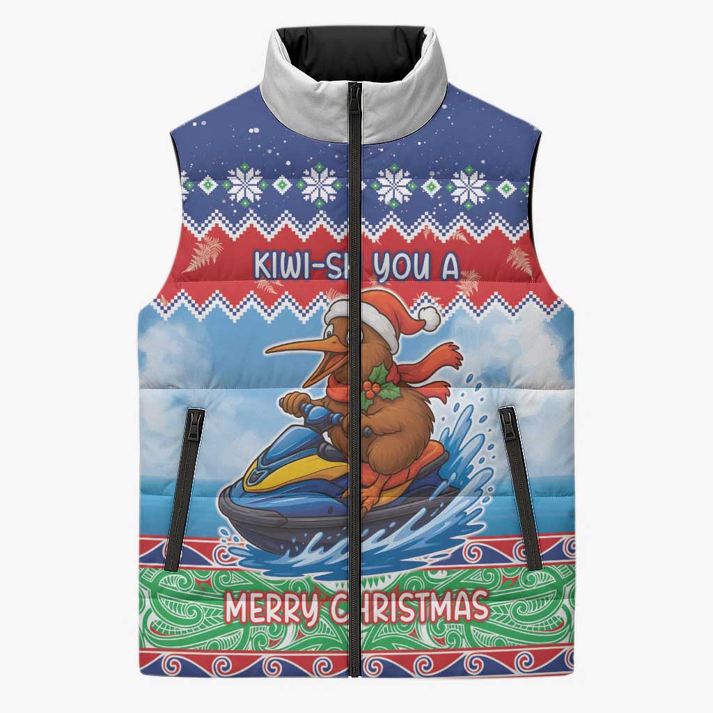 New Zealand Christmas Sleeveless Puffer Jacket Funny Jet Ride Kiwi Xmas - Polynesian Pride