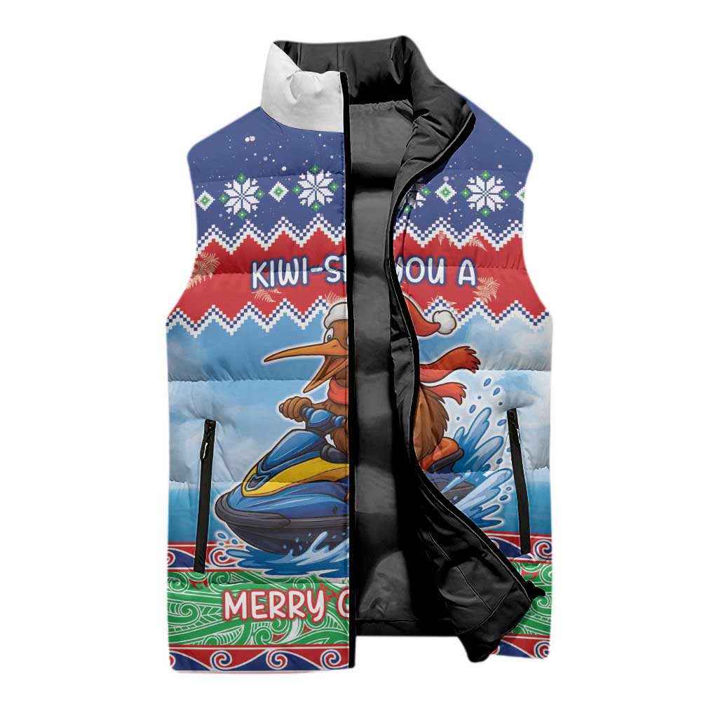 New Zealand Christmas Sleeveless Puffer Jacket Funny Jet Ride Kiwi Xmas - Polynesian Pride