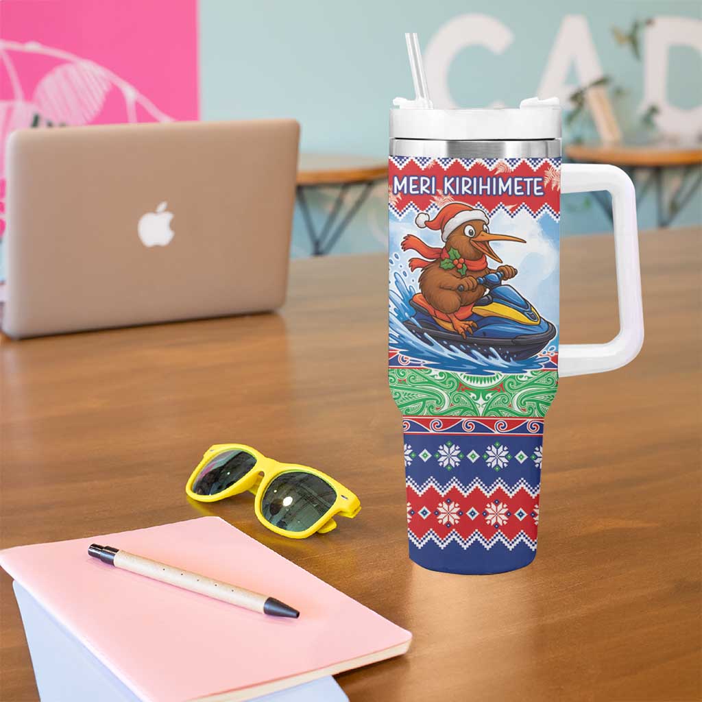 New Zealand Christmas Tumbler With Handle Funny Jet Ride Kiwi Xmas - Polynesian Pride