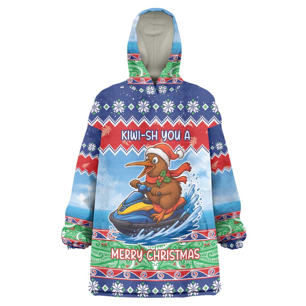 New Zealand Christmas Wearable Blanket Hoodie Funny Jet Ride Kiwi Xmas - Polynesian Pride